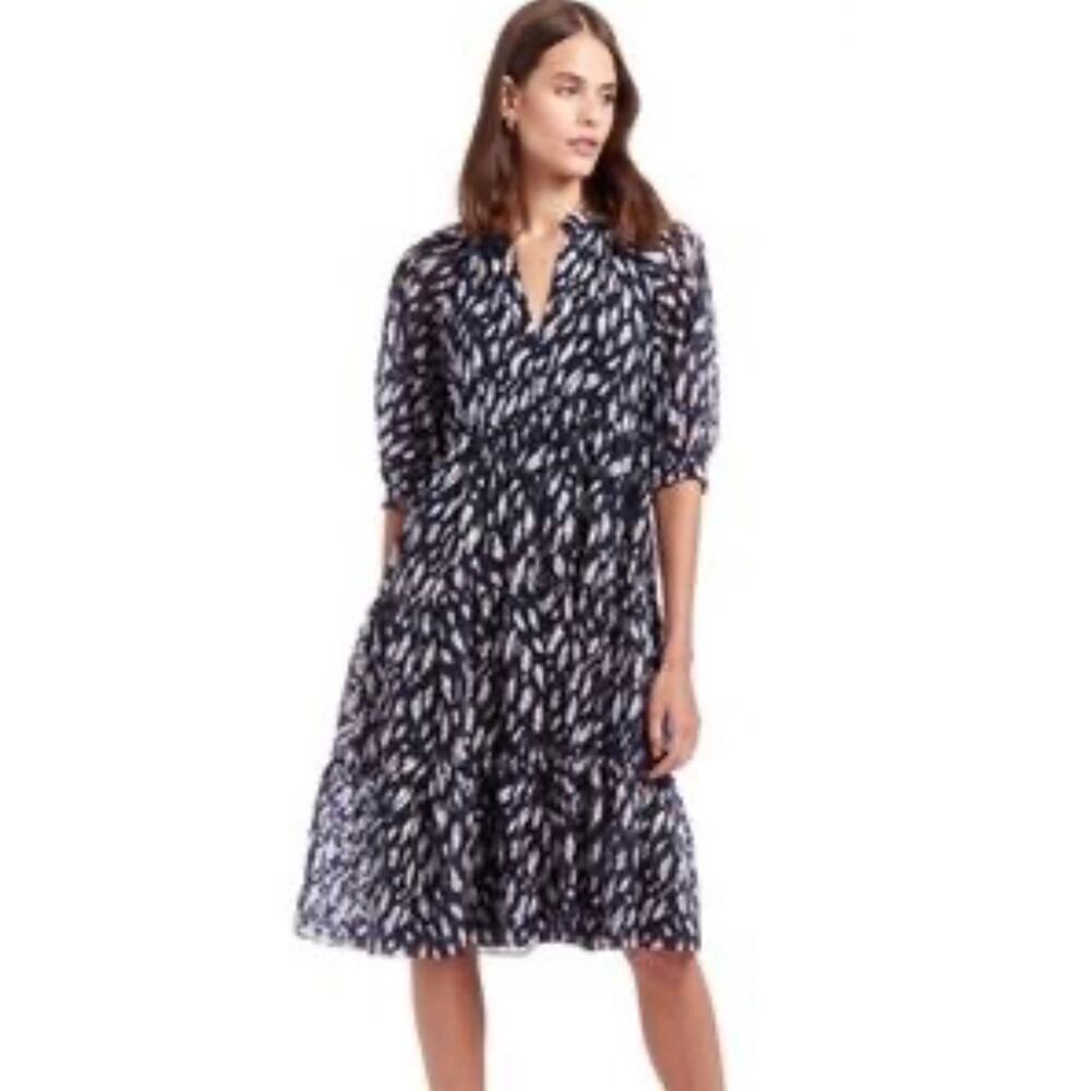 Amanda Uprichard Diego Navy White Brushstroke Midi Dress sz XS